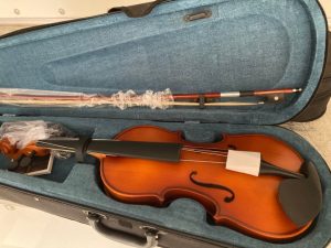 A violin that was donated to a young musician. 